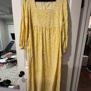 Who What Wear Yellow Smocked Sundress with Bishop Sleeves